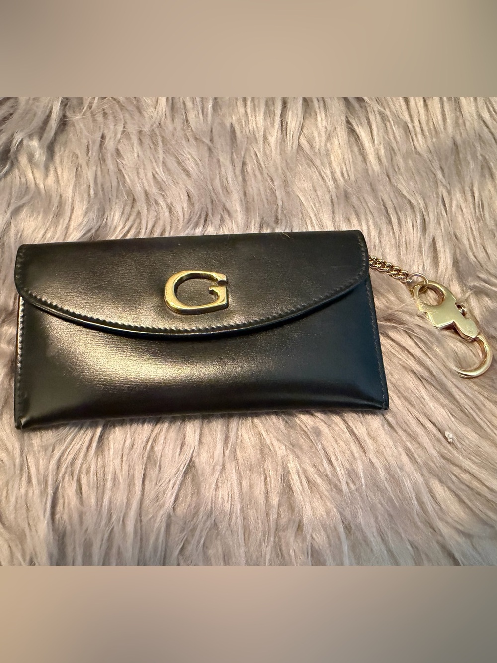 Vintage Gucci Black Leather G-Logo Envelope Coin Purse Wallet w/ Key Clip